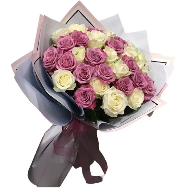  Antalya Çiçek Gönder Beyaz-Lila Güllerden Buket-zc385
