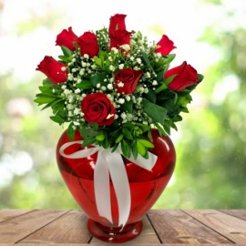  Antalya Çiçekçiler Kalp Vazoda 9 Gül-zc228